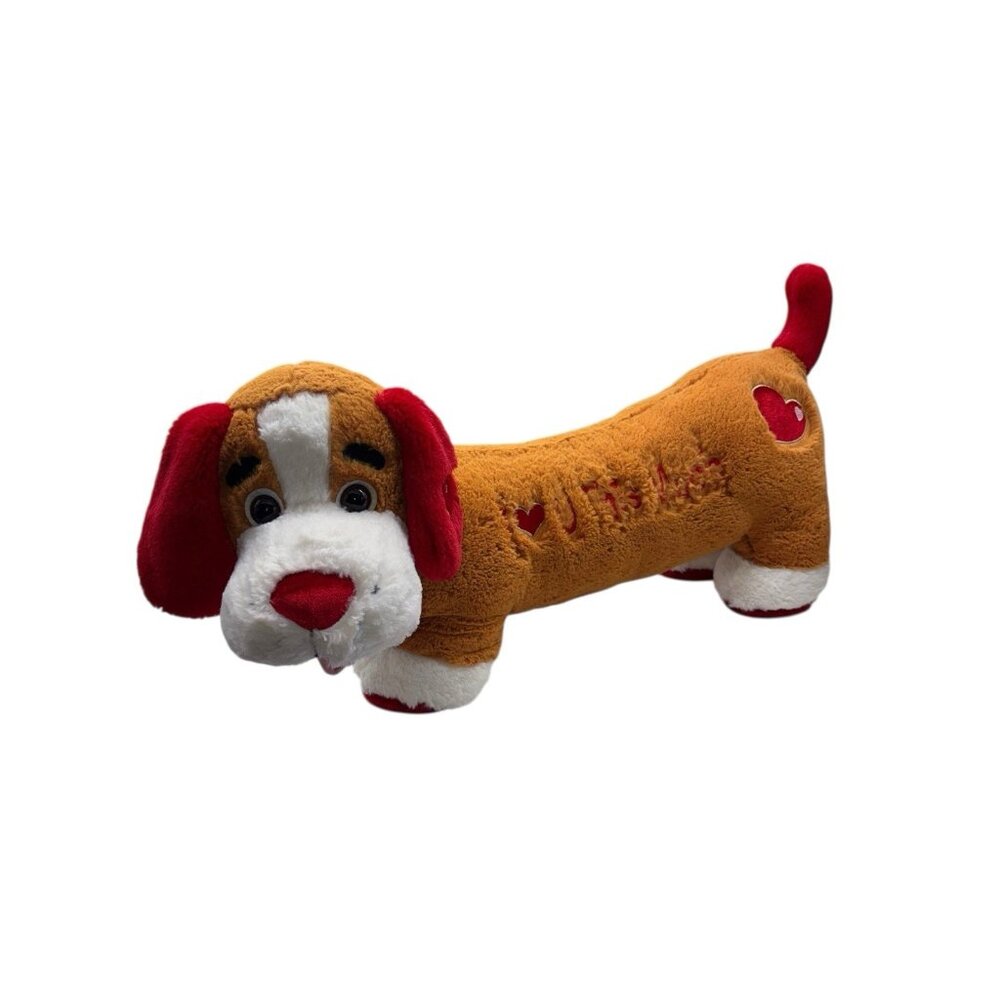 Dan Dee Red Dog Dachshund Stuffed Animal Plush Hearts Valentine 24" Brown
